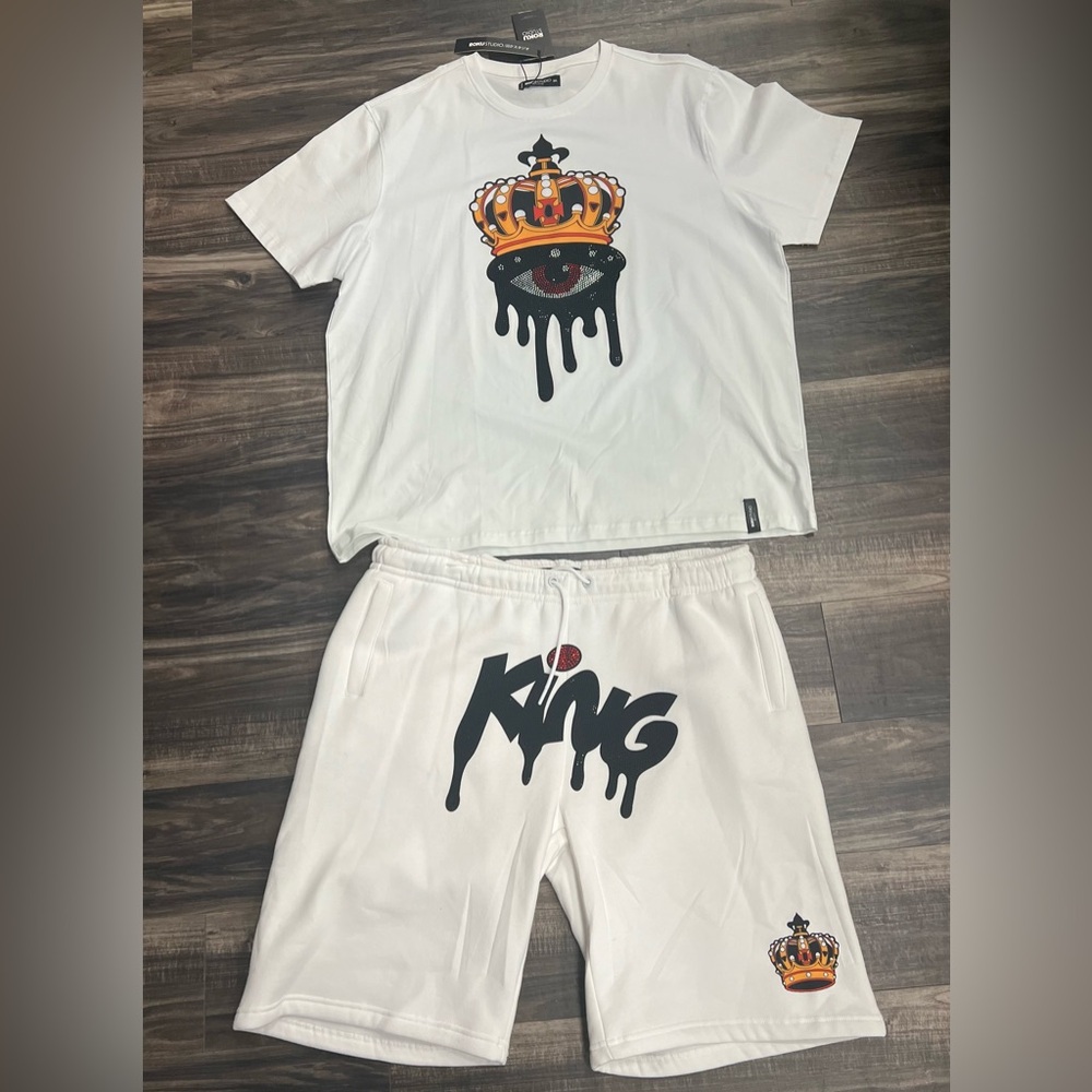 Roku Men’s King White Graphic T-Shirt and Shorts Set
